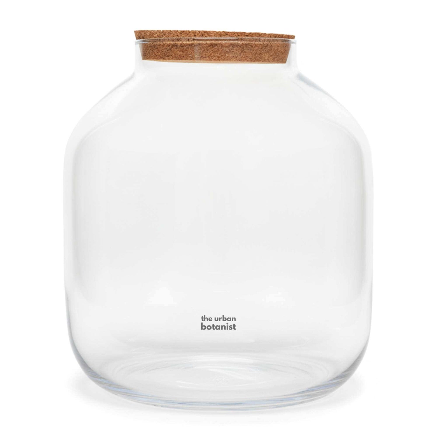 XL glass terrarium jar with cork lid, large wide glass container ideal for creating closed terrariums and indoor plant displays.
