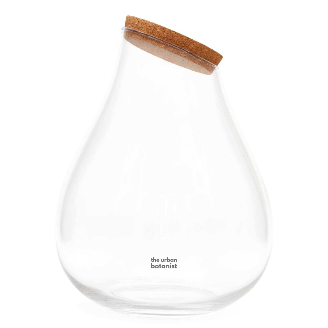 XL teardrop glass terrarium jar with cork lid, large closed terrarium container ideal for tropical plants and decorative indoor displays.
